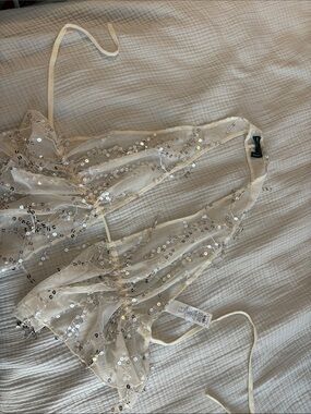 Sheer Sequin Halter Low-Cut Halter Too